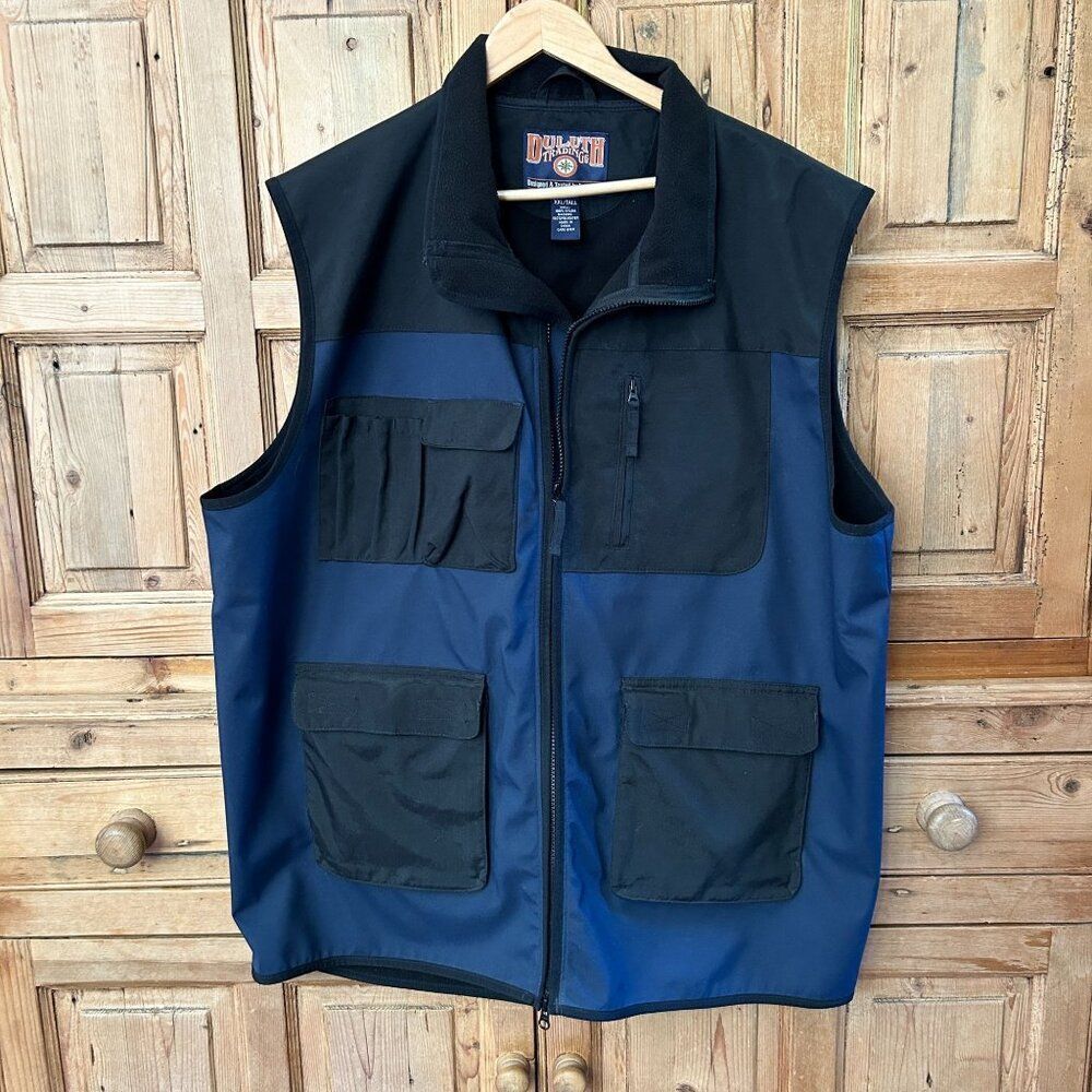 Duluth Trading Company Mens XXL Tall Vest Blue Black Pockets Full‎ Zip Utility
